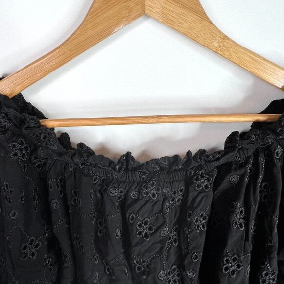 Surf Gypsy Black Floral Eyelet Ruffle Puff Sleeve  Crop Top M - Picture 12 of 12